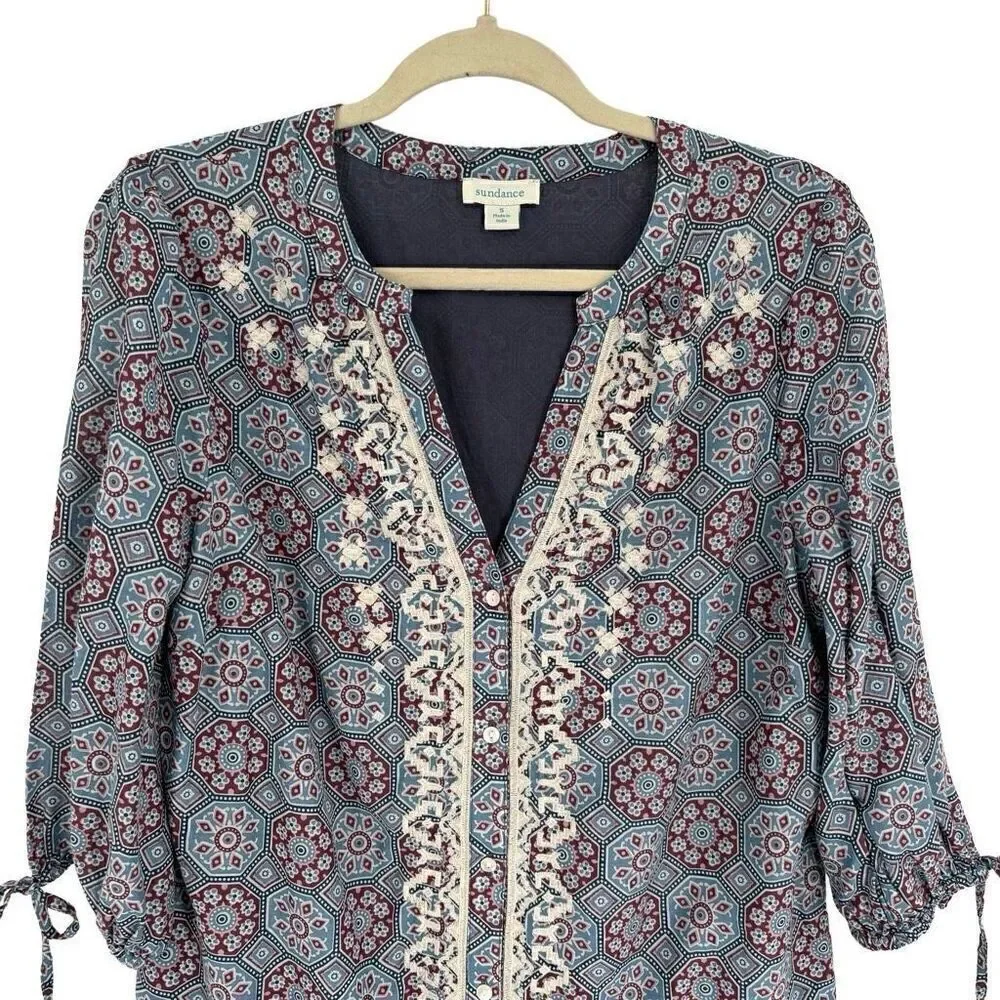 Sundance Zuri Discovery‎ Dress Dropped Waist Teal With Floral Print Small - Picture 3 of 11